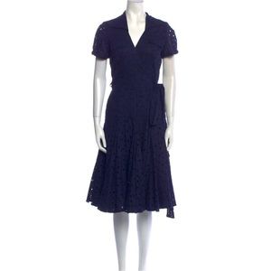 DVF Navy Midi Eyelet Wrap Dress
